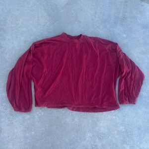 aerie american eagle long sleeve cropped oversized sweater top tee red basic